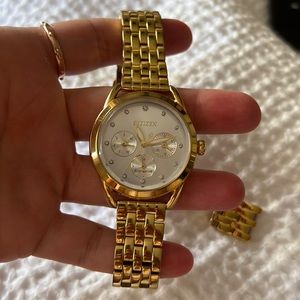 Citizen Gold Tone Women's Eco-Drive Watch with White Dial